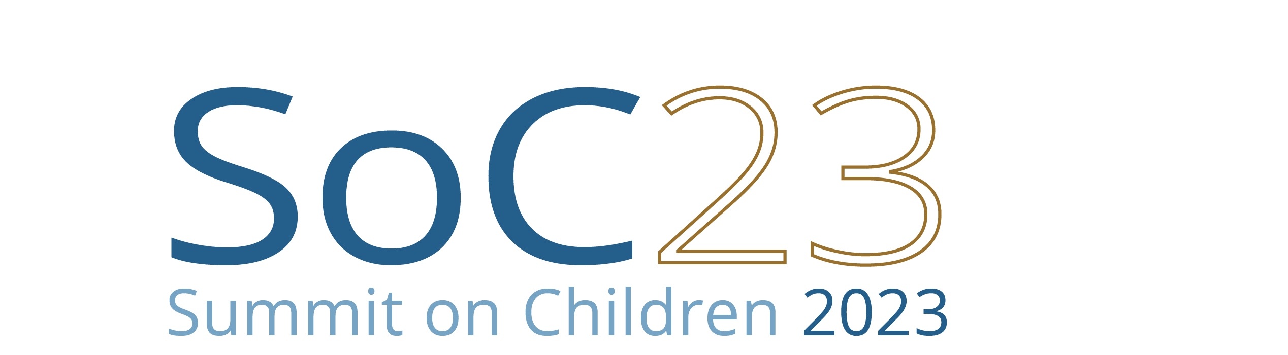 Image of a capital letter S, lowercase letter O, capital letter C followed by the number 23 above the words 'Summit on Children 2023'