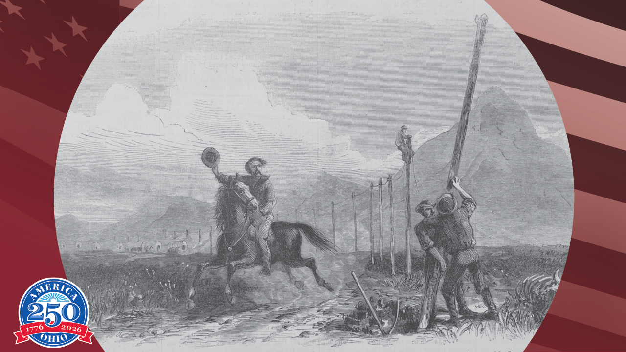 historic illustration of pony express rider
