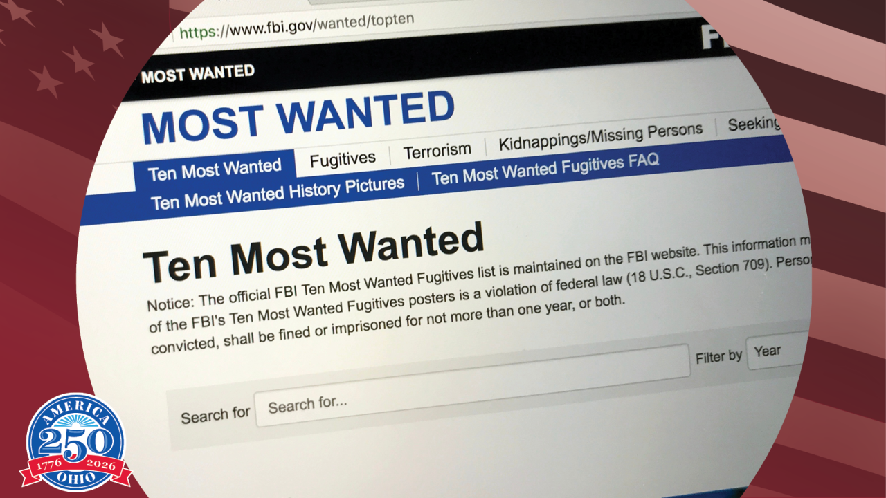 screenshot of FBI most wanted web page