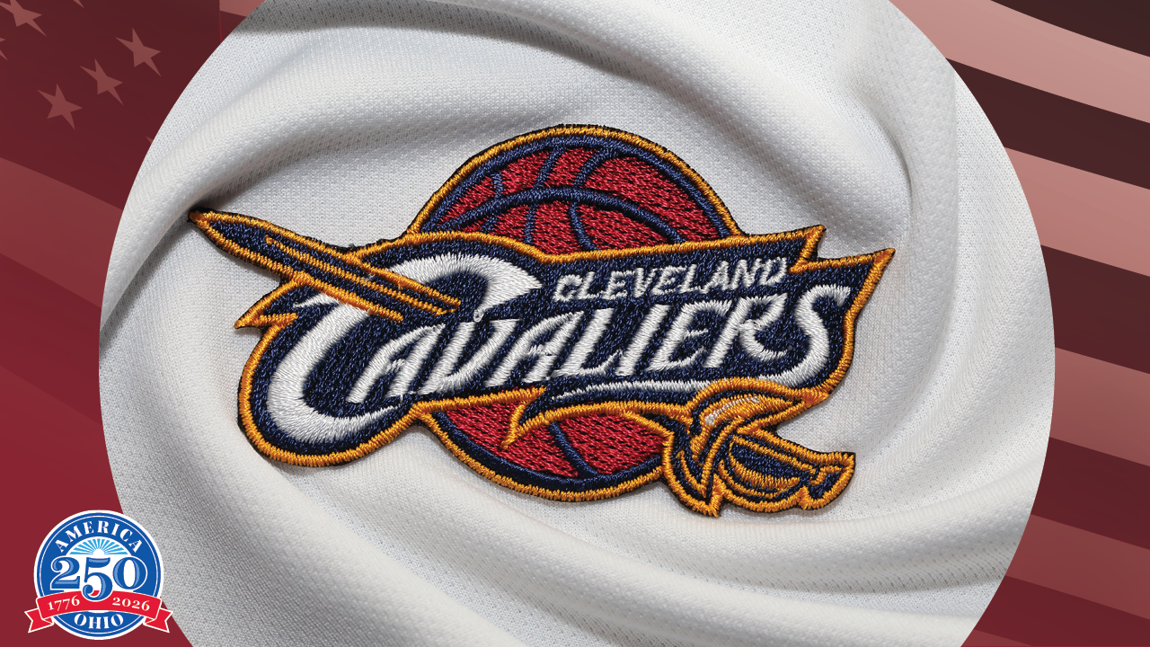 Cleveland Cavaliers logo shown embroidered on a cloth