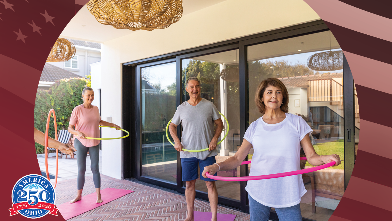 a group of people using hula hoops