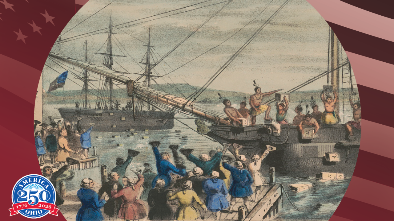 Historic painting of the Boston Tea Party