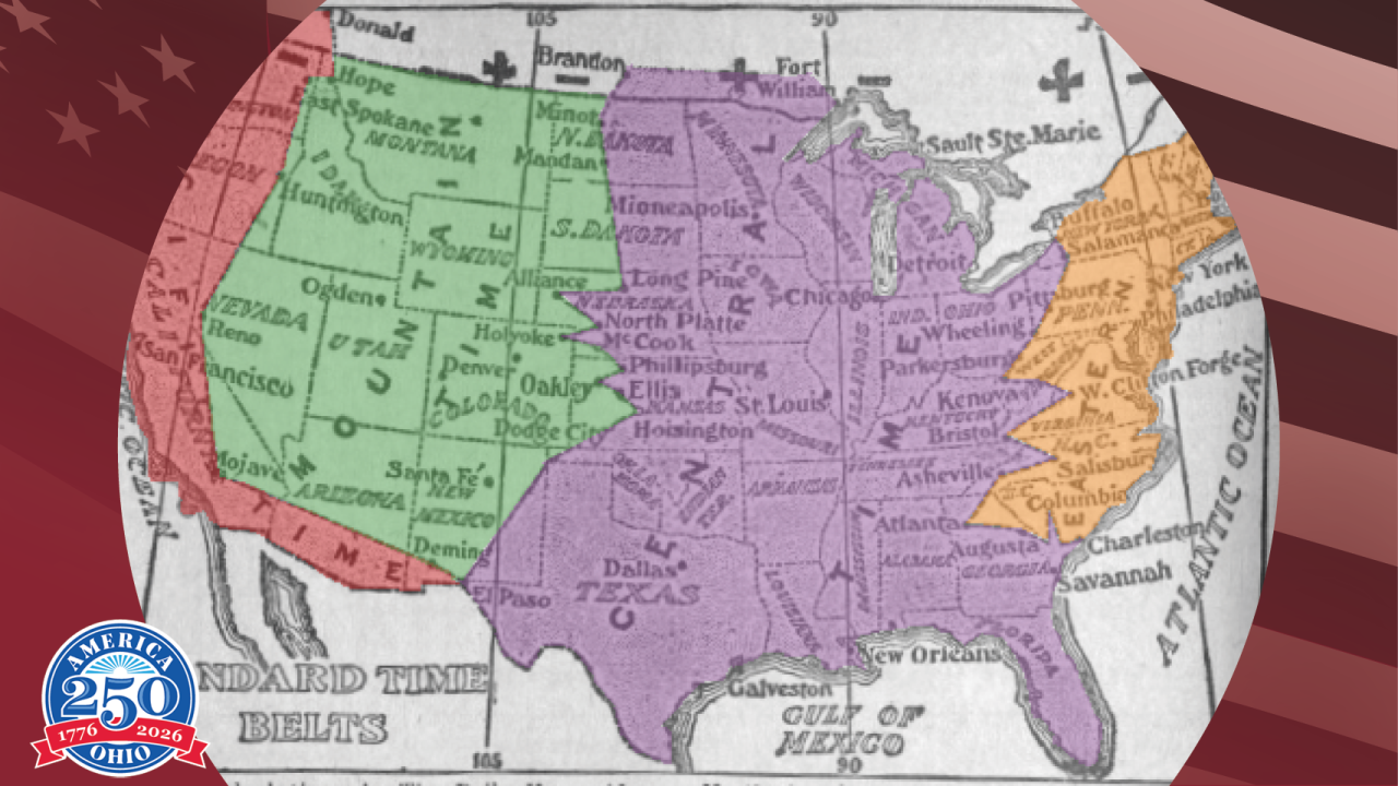Color coded historic map of United States and time zones