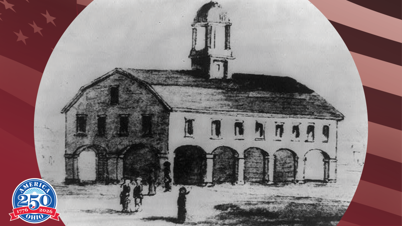 historic illustration of the Old Royal Exchange building where the first meeting of the court was held
