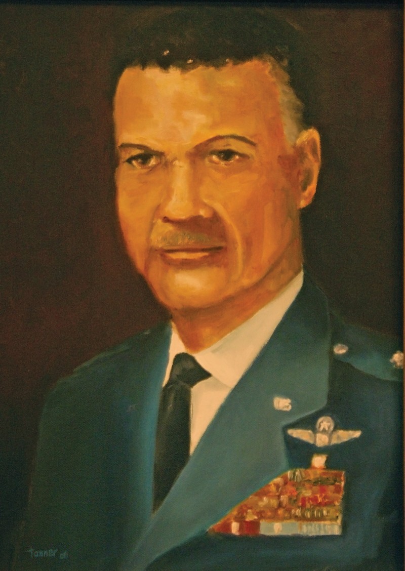 An oil portrait of an African American man wearing a military dress uniform.