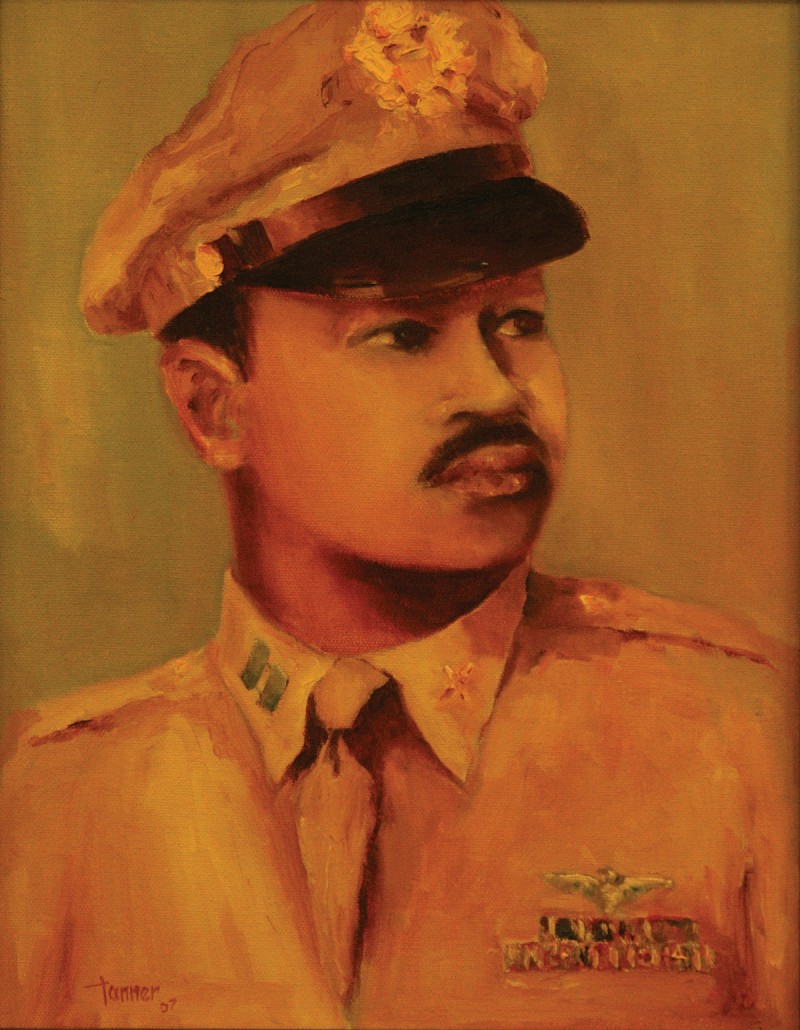 An oil portrait of an African American man wearing a military dress uniform.
