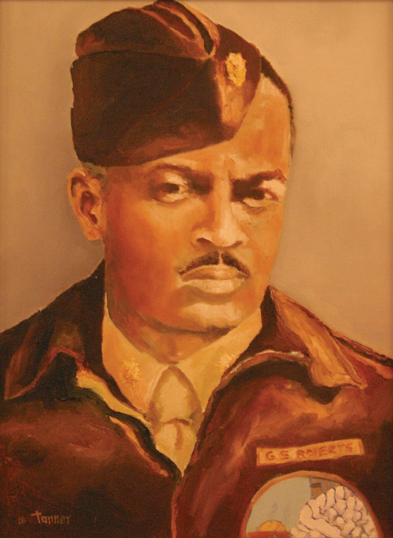 An oil portrait of an African American man wearing a military dress uniform.