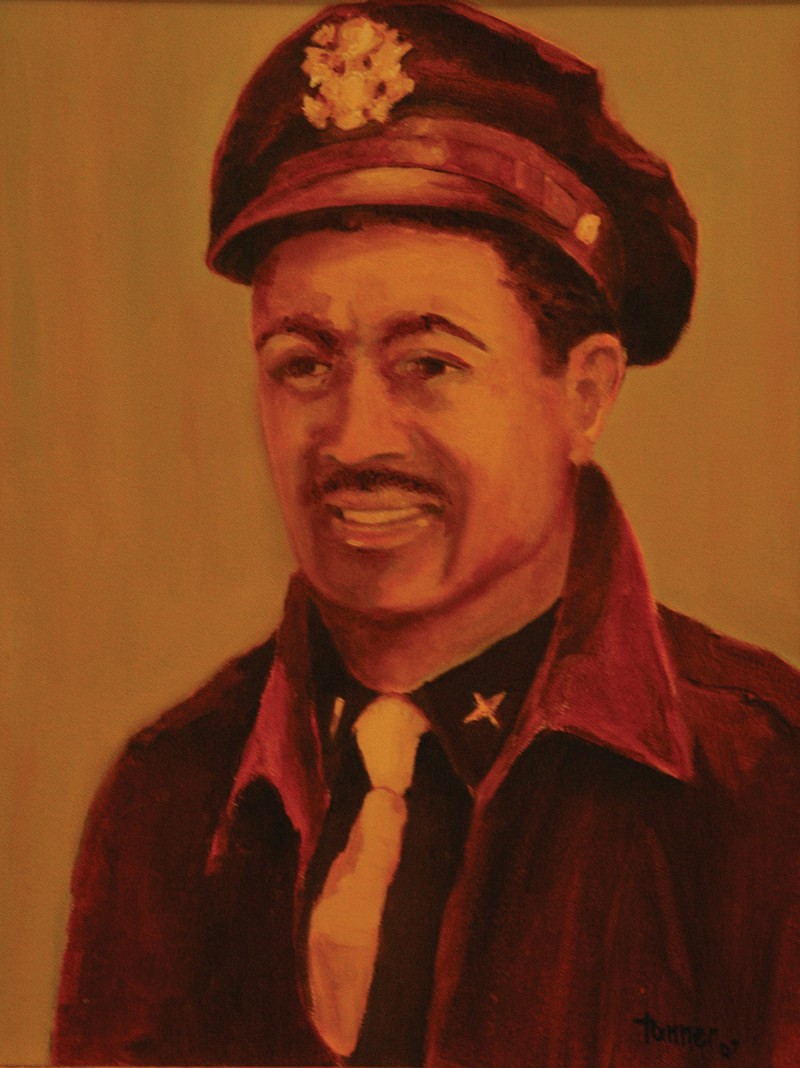 An oil portrait of an African American man wearing a military dress uniform.