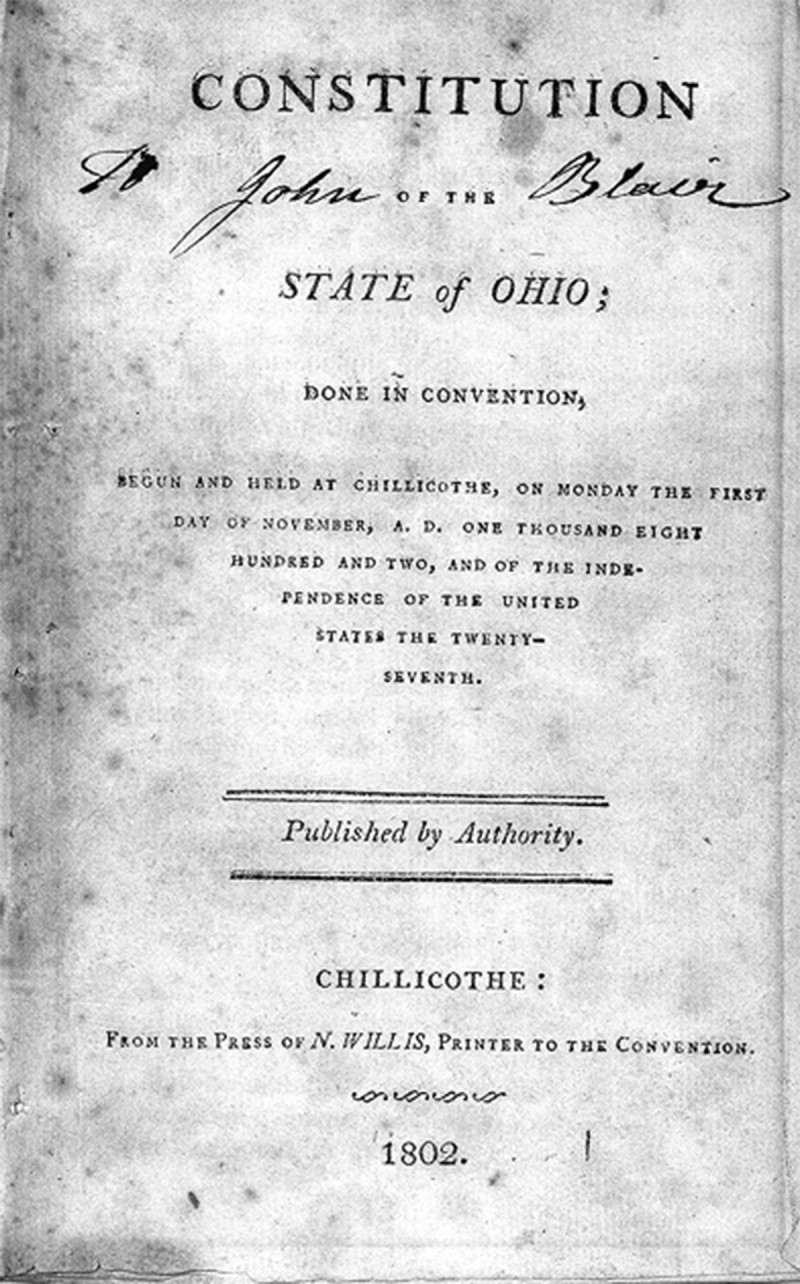 Image of the first page of the Ohio Constitution.