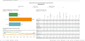 Infographic of a Dispositions dashboard for Ohio courts of common pleas, juvenile division