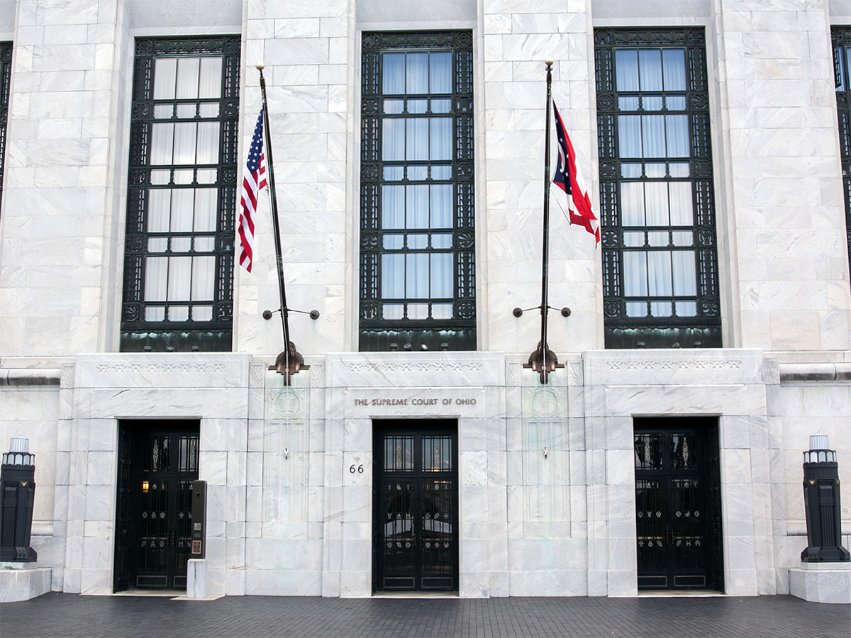 Image of the outside of the Thomas J. Moyer Ohio Judicial Center facing the Scioto River.